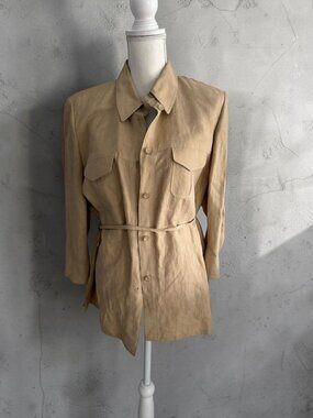 BASLER Beige Linen Belted Shirt Size US 16